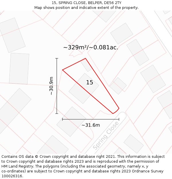 15, SPRING CLOSE, BELPER, DE56 2TY: Plot and title map