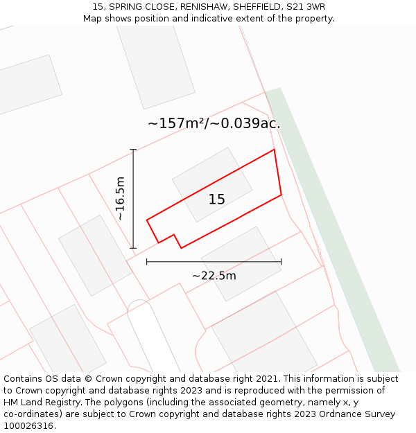 15, SPRING CLOSE, RENISHAW, SHEFFIELD, S21 3WR: Plot and title map