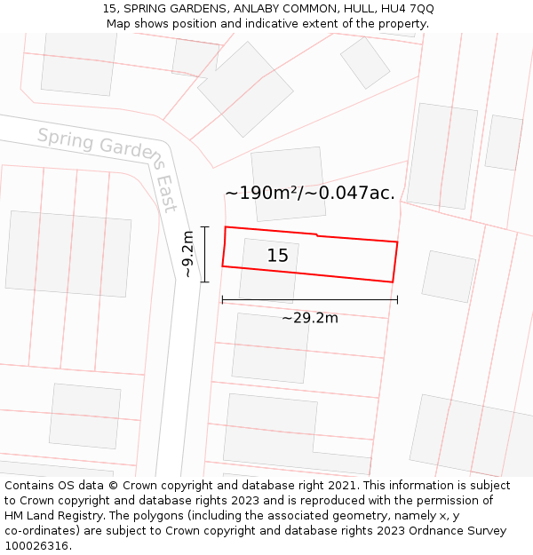 15, SPRING GARDENS, ANLABY COMMON, HULL, HU4 7QQ: Plot and title map