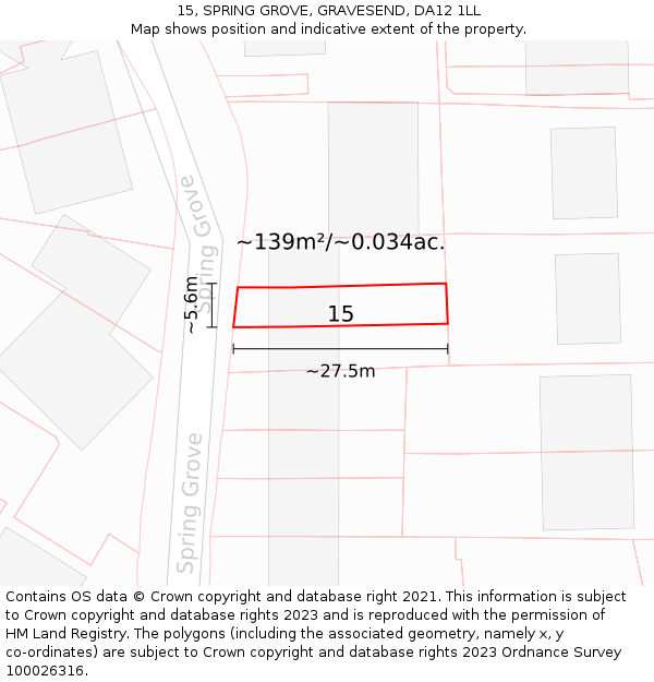 15, SPRING GROVE, GRAVESEND, DA12 1LL: Plot and title map