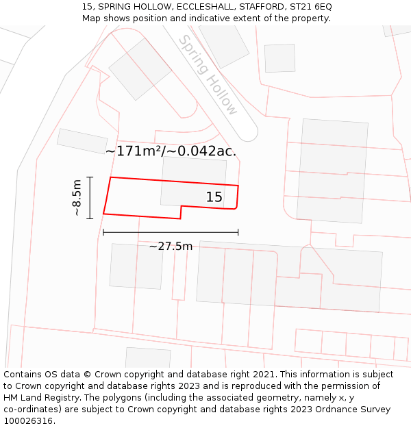 15, SPRING HOLLOW, ECCLESHALL, STAFFORD, ST21 6EQ: Plot and title map