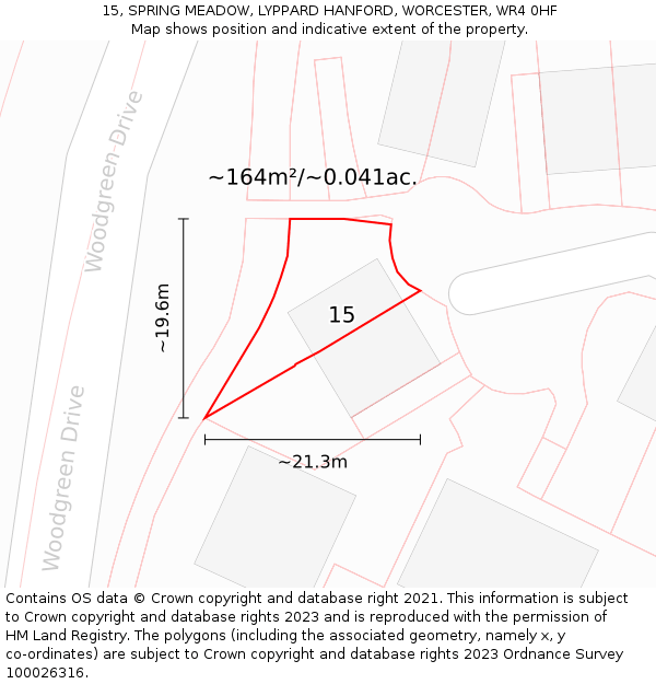 15, SPRING MEADOW, LYPPARD HANFORD, WORCESTER, WR4 0HF: Plot and title map
