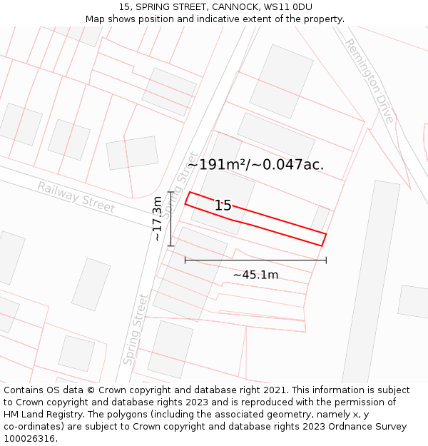 15, SPRING STREET, CANNOCK, WS11 0DU: Plot and title map