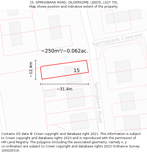 15, SPRINGBANK ROAD, GILDERSOME, LEEDS, LS27 7DL: Plot and title map