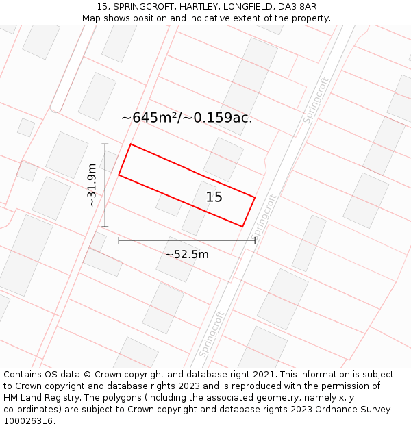 15, SPRINGCROFT, HARTLEY, LONGFIELD, DA3 8AR: Plot and title map