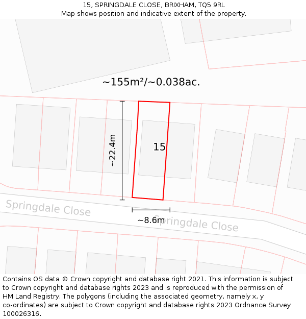 15, SPRINGDALE CLOSE, BRIXHAM, TQ5 9RL: Plot and title map