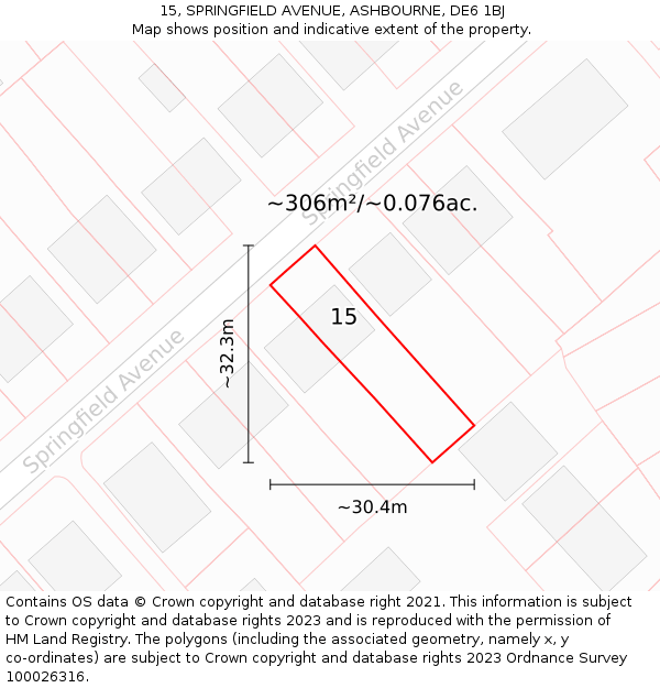 15, SPRINGFIELD AVENUE, ASHBOURNE, DE6 1BJ: Plot and title map