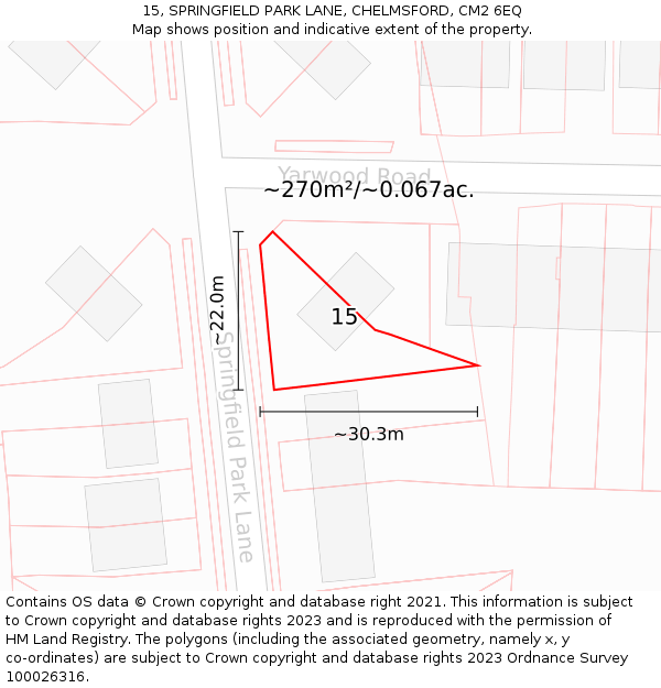 15, SPRINGFIELD PARK LANE, CHELMSFORD, CM2 6EQ: Plot and title map