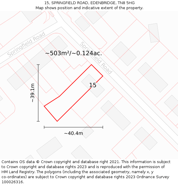 15, SPRINGFIELD ROAD, EDENBRIDGE, TN8 5HG: Plot and title map