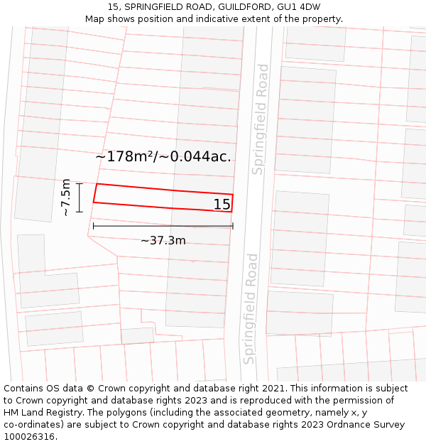 15, SPRINGFIELD ROAD, GUILDFORD, GU1 4DW: Plot and title map