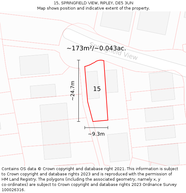15, SPRINGFIELD VIEW, RIPLEY, DE5 3UN: Plot and title map
