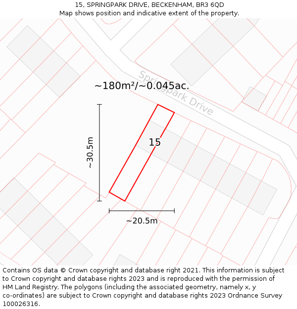15, SPRINGPARK DRIVE, BECKENHAM, BR3 6QD: Plot and title map