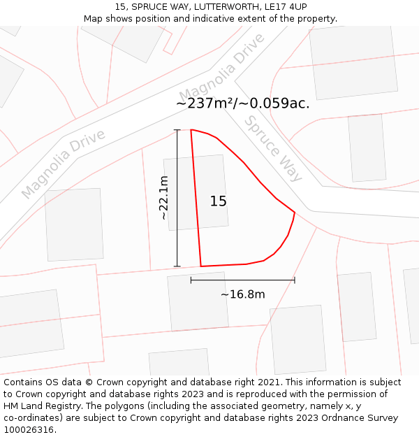 15, SPRUCE WAY, LUTTERWORTH, LE17 4UP: Plot and title map