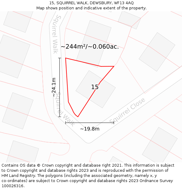 15, SQUIRREL WALK, DEWSBURY, WF13 4AQ: Plot and title map