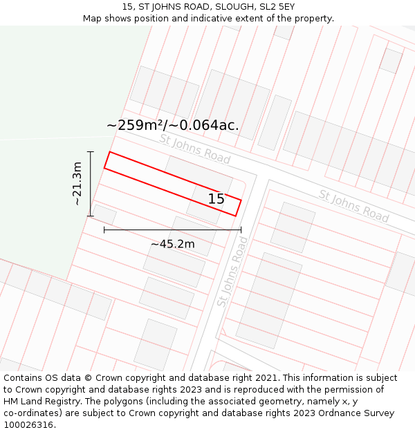 15, ST JOHNS ROAD, SLOUGH, SL2 5EY: Plot and title map