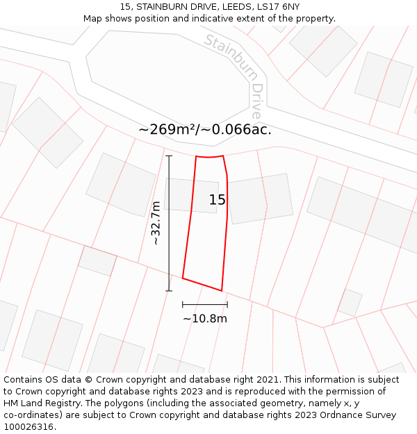 15, STAINBURN DRIVE, LEEDS, LS17 6NY: Plot and title map