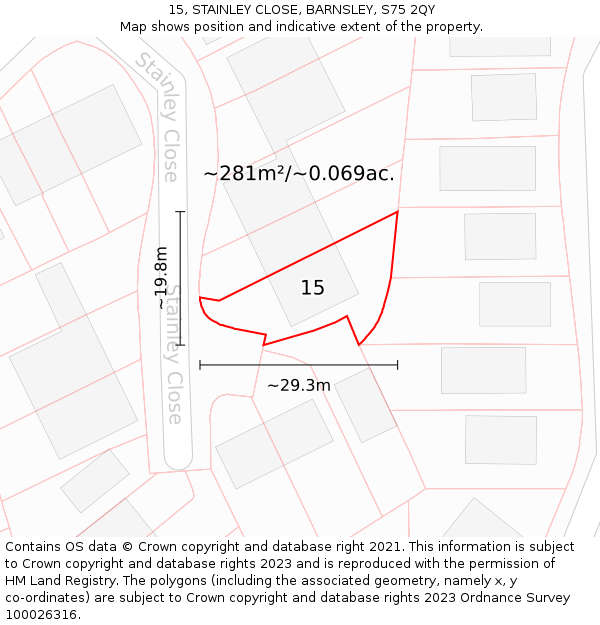 15, STAINLEY CLOSE, BARNSLEY, S75 2QY: Plot and title map
