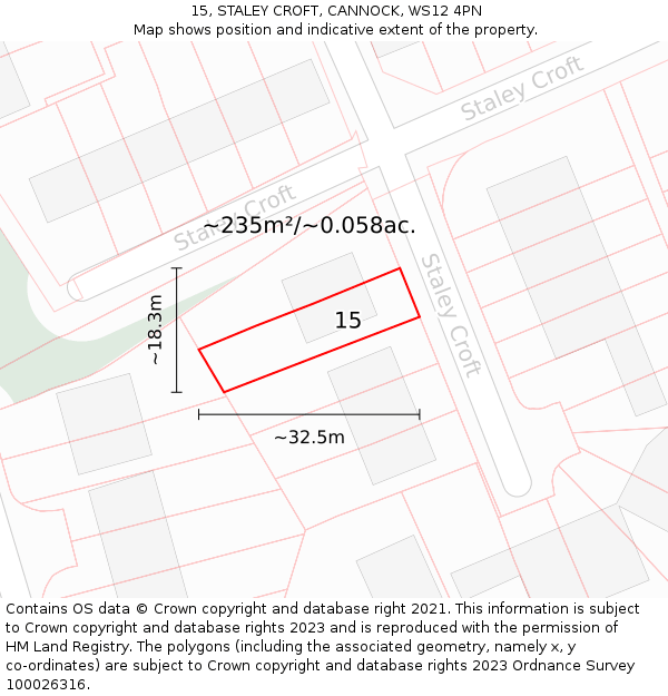 15, STALEY CROFT, CANNOCK, WS12 4PN: Plot and title map