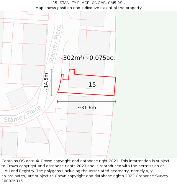 15, STANLEY PLACE, ONGAR, CM5 9SU: Plot and title map