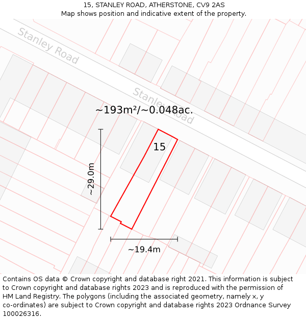 15, STANLEY ROAD, ATHERSTONE, CV9 2AS: Plot and title map