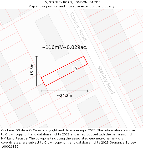 15, STANLEY ROAD, LONDON, E4 7DB: Plot and title map