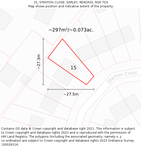 15, STANTON CLOSE, EARLEY, READING, RG6 7DX: Plot and title map