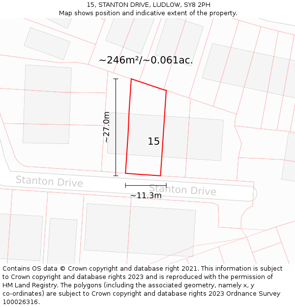 15, STANTON DRIVE, LUDLOW, SY8 2PH: Plot and title map