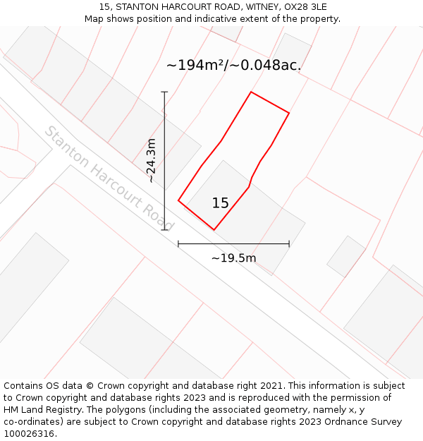 15, STANTON HARCOURT ROAD, WITNEY, OX28 3LE: Plot and title map