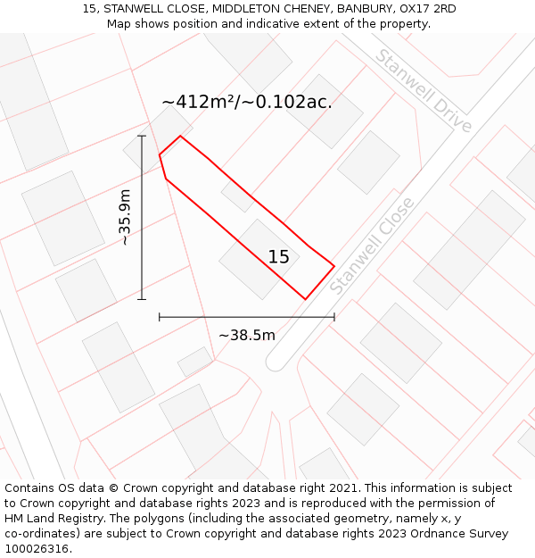 15, STANWELL CLOSE, MIDDLETON CHENEY, BANBURY, OX17 2RD: Plot and title map