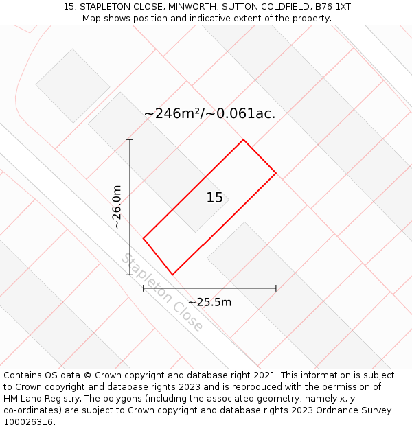 15, STAPLETON CLOSE, MINWORTH, SUTTON COLDFIELD, B76 1XT: Plot and title map