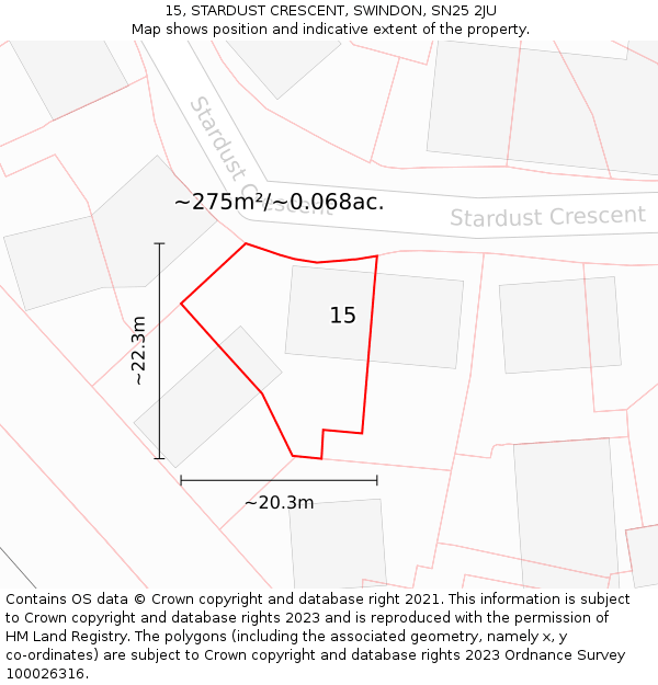 15, STARDUST CRESCENT, SWINDON, SN25 2JU: Plot and title map