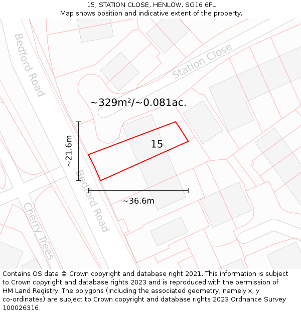 15, STATION CLOSE, HENLOW, SG16 6FL: Plot and title map