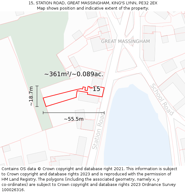 15, STATION ROAD, GREAT MASSINGHAM, KING'S LYNN, PE32 2EX: Plot and title map