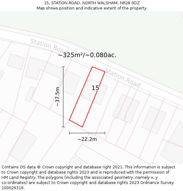 15, STATION ROAD, NORTH WALSHAM, NR28 0DZ: Plot and title map