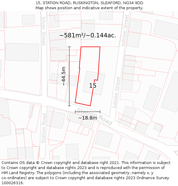 15, STATION ROAD, RUSKINGTON, SLEAFORD, NG34 9DD: Plot and title map