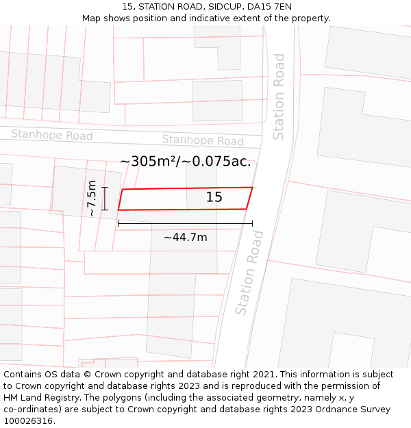 15, STATION ROAD, SIDCUP, DA15 7EN: Plot and title map