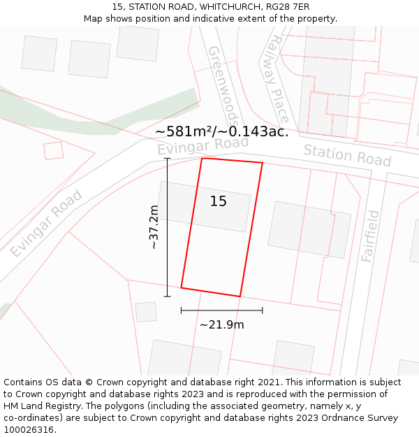 15, STATION ROAD, WHITCHURCH, RG28 7ER: Plot and title map