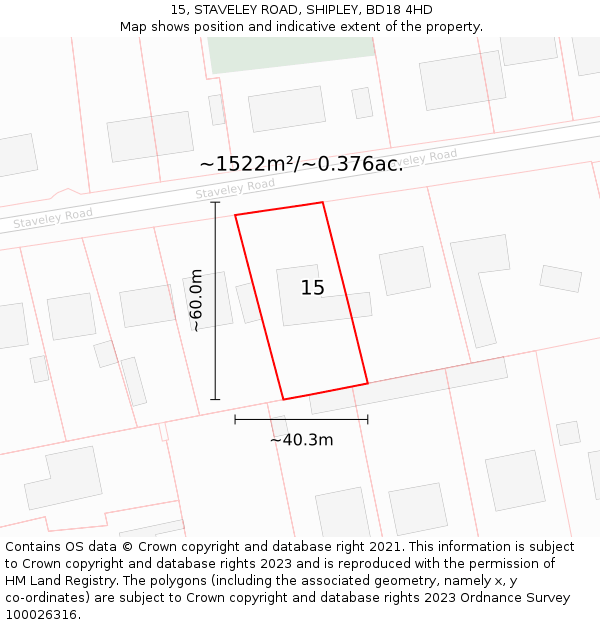 15, STAVELEY ROAD, SHIPLEY, BD18 4HD: Plot and title map