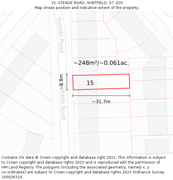15, STEADE ROAD, SHEFFIELD, S7 1DS: Plot and title map