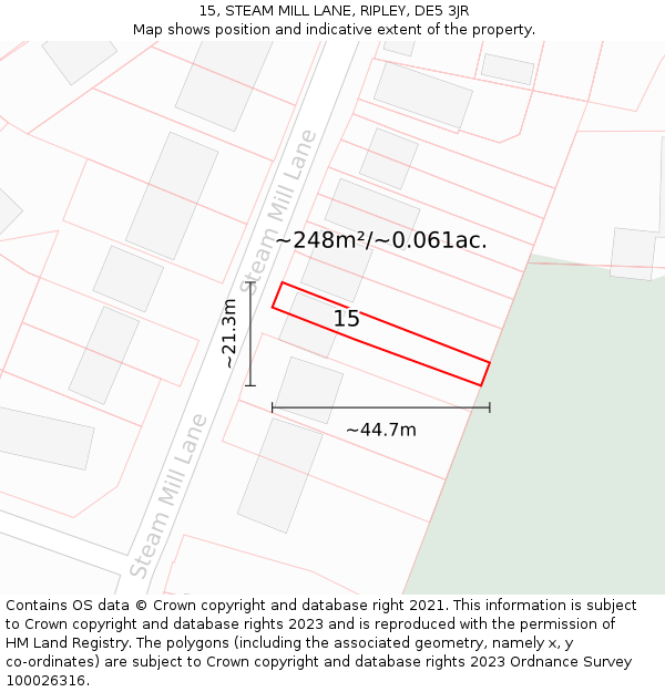 15, STEAM MILL LANE, RIPLEY, DE5 3JR: Plot and title map