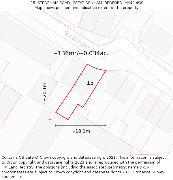 15, STEDEHAM ROAD, GREAT DENHAM, BEDFORD, MK40 4GS: Plot and title map