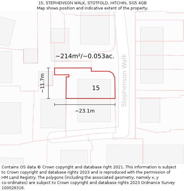 15, STEPHENSON WALK, STOTFOLD, HITCHIN, SG5 4GB: Plot and title map