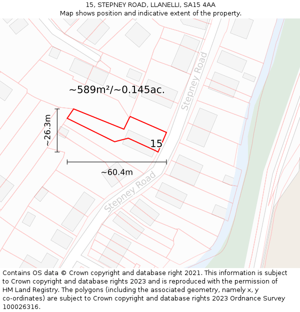 15, STEPNEY ROAD, LLANELLI, SA15 4AA: Plot and title map
