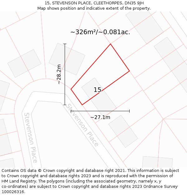 15, STEVENSON PLACE, CLEETHORPES, DN35 9JH: Plot and title map