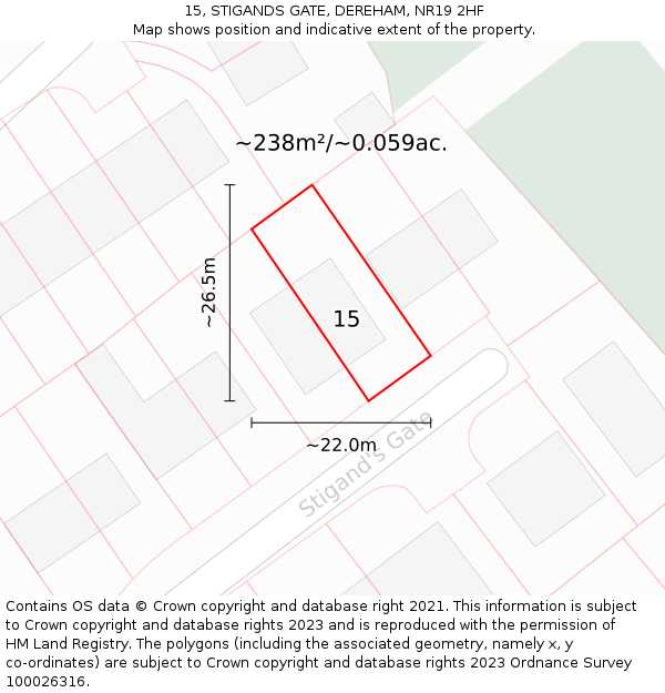 15, STIGANDS GATE, DEREHAM, NR19 2HF: Plot and title map