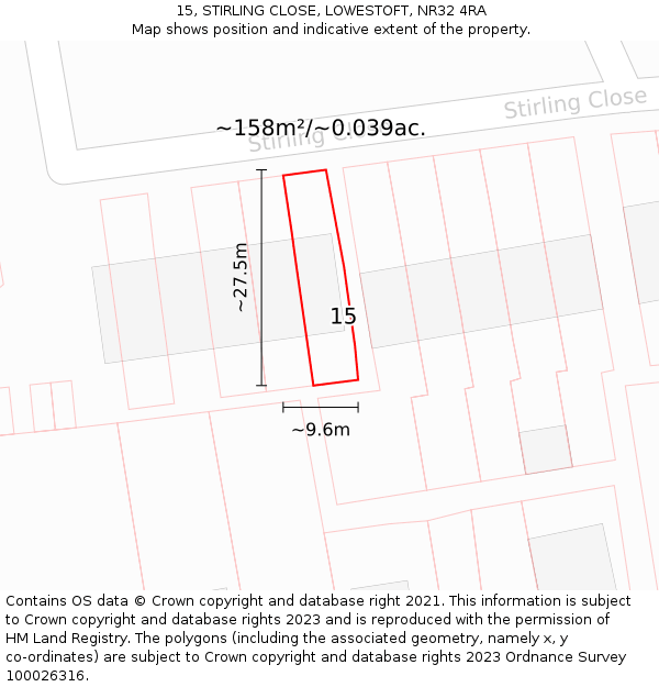 15, STIRLING CLOSE, LOWESTOFT, NR32 4RA: Plot and title map