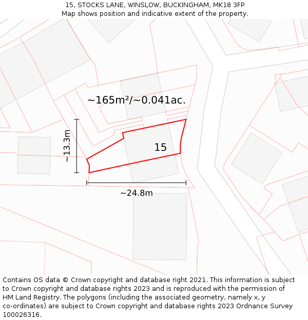 15, STOCKS LANE, WINSLOW, BUCKINGHAM, MK18 3FP: Plot and title map
