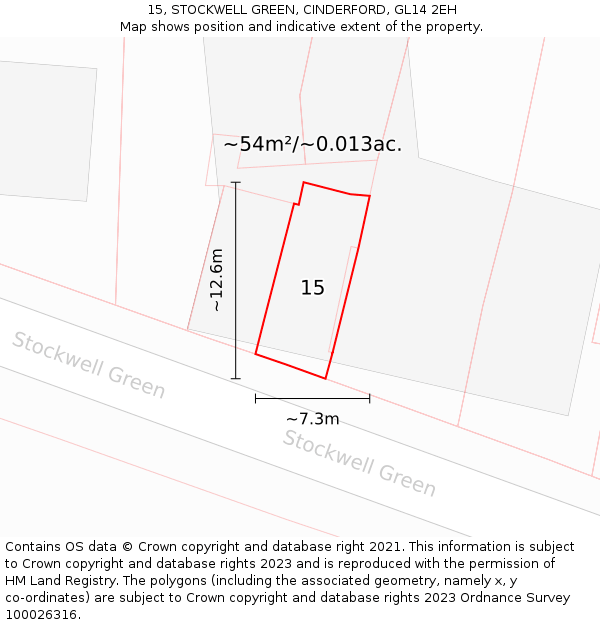 15, STOCKWELL GREEN, CINDERFORD, GL14 2EH: Plot and title map