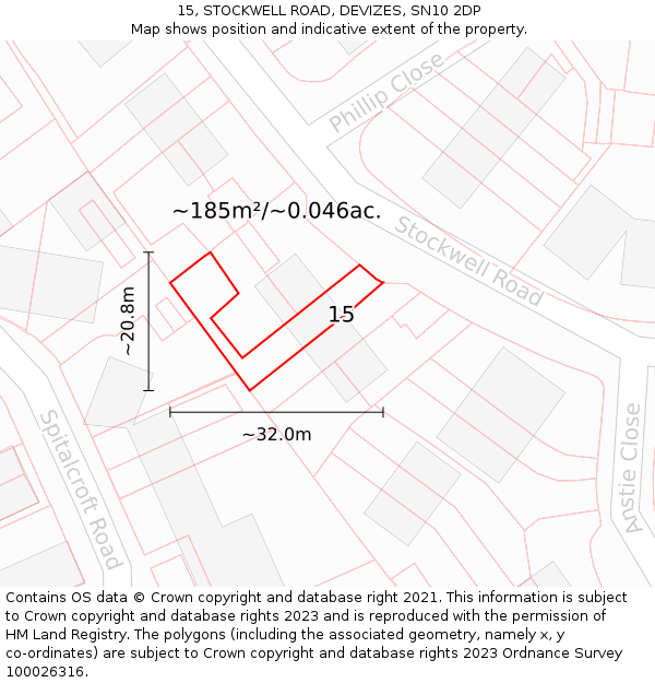 15, STOCKWELL ROAD, DEVIZES, SN10 2DP: Plot and title map
