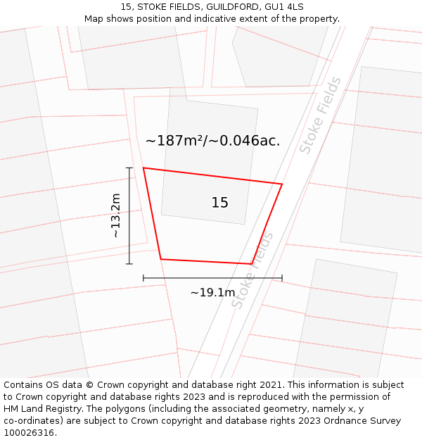 15, STOKE FIELDS, GUILDFORD, GU1 4LS: Plot and title map
